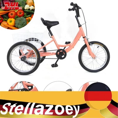 16 Zoll Kinder Dreirad 3 Rad Hellorange Fahrrad Single Speed Fahrrad +  Korb EU - Bild 1 von 4