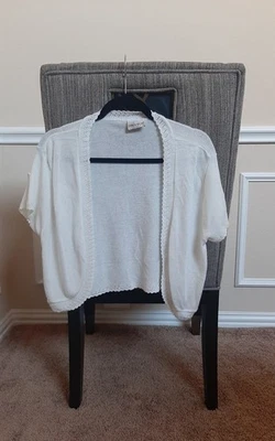 Caren Sport Cream Short Sleeve Knit Bolero Shrug Scalloped Edge Open Front 2xl - Image 1 of 4
