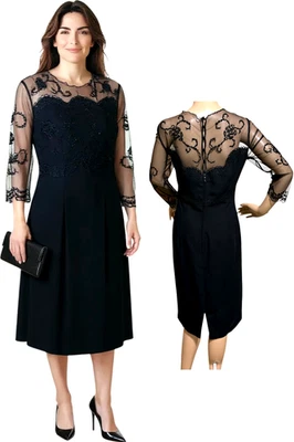 Vestido de cóctel Maggie London Illusion para mujer L negro LBD bordado con cuentas elegante Foto 1 de 4