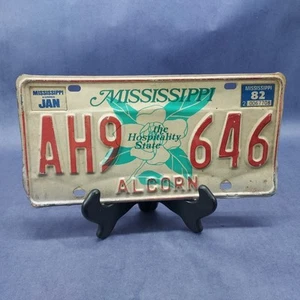 Vintage 1982 Mississippi Alcorn License Plate Antique Tag AH9 646 Patina Sign - Picture 1 of 3