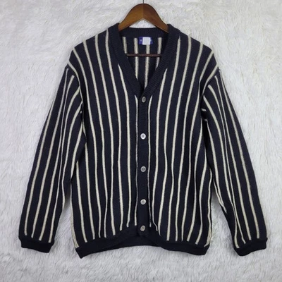 Cárdigan ajustado 100 % lana negro y crema Large Beams para hombre Foto 1 de 4