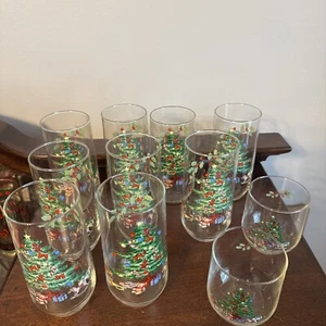 Set of 11 Vintage 90's Luminarc Noel Christmas Tree Holiday Beverage Glasses - Picture 1 of 8