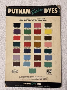 Vintage PUTNAM FADELESS DYES ADVERTISING DISPLAY Color Sample Chart 12.5" x 8.5" - Picture 1 of 12