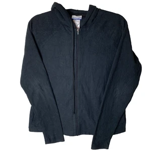 Reebok Full Zip Black Small Logo Hooded Fleece Women's Size 14 - Picture 1 of 10