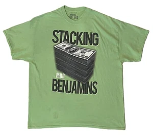 MOB INC Size XXL Stacking Benjamins $100 Bills Green T-Shirt 2XL Graphic Tee - Picture 1 of 6