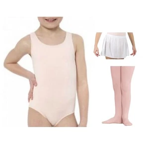 Danskin 2903 Girls' INT (6x-7) Pink Tank Leotard Footed Tights and White Skirt - Picture 1 of 3