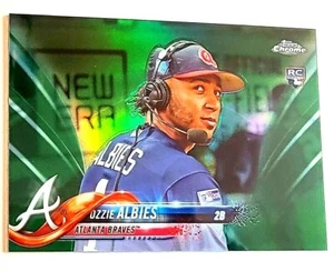 2018 Topps Chrome Ozzie Albies RC Photo Variation "Headset" SP Green #'d 05/99! - Picture 1 of 4