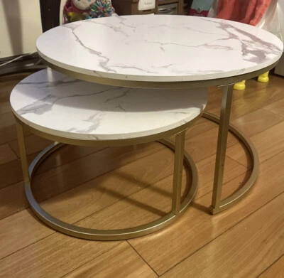 aboxoo Coffee Table Nesting Side Set of 2 End Table Top Sturdy Metal Frame De... - Image 1 of 4