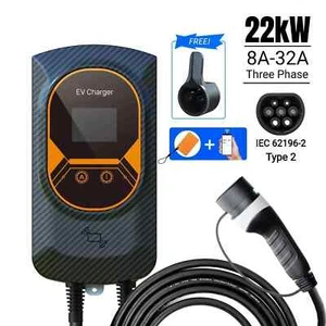22kW 3-Phase Smart EV Wall Charger WiFi APP RFID, Delay Timer, 5m Type2 Tethered - Picture 1 of 19