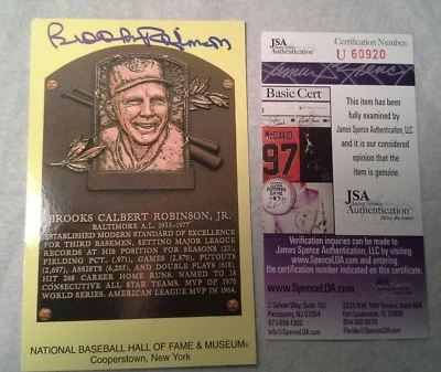 Brooks Robinson Autograph Signed Yellow Plaque Postcard Orioles... JSA  - Image 1 of 3