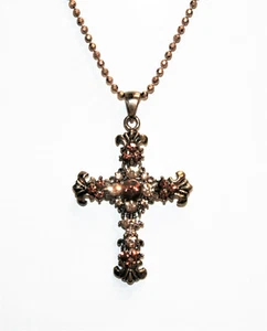 PRESTIGE BIATTA ANTIQUE GOLD TONE CROSS PENDANT WITH STONES NECKLACE - Picture 1 of 1