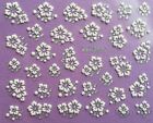 Nail Art 3D Decal Stickers White Flowers Silver Accents BLE262J
