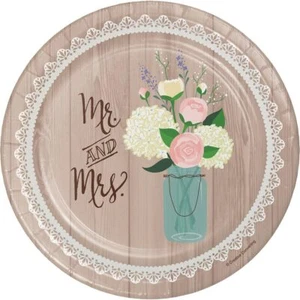 Rustic Wedding Bridal Shower Anniversary Party 7" Paper Dessert Plates - Picture 1 of 1