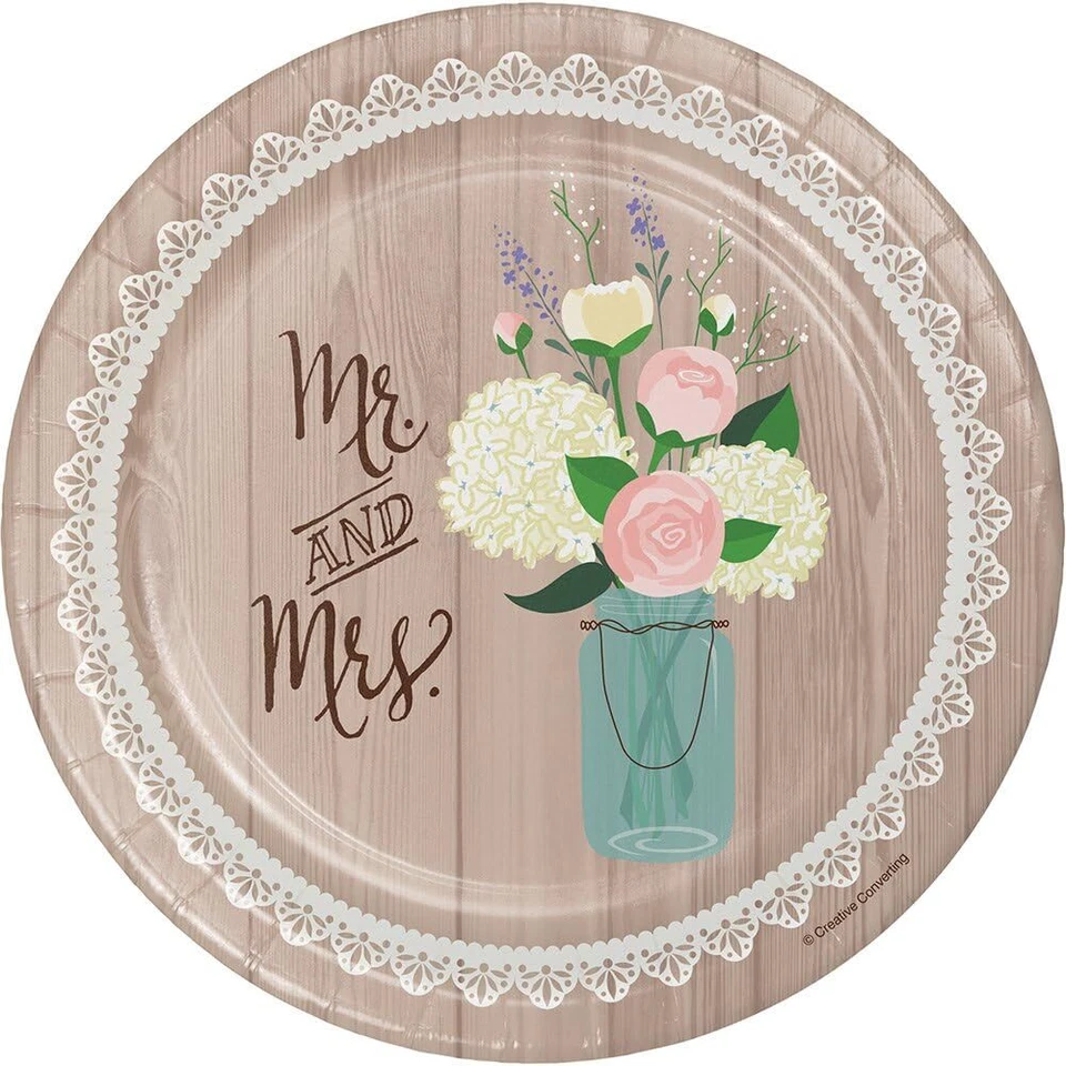Rustic Wedding Bridal Shower Anniversary Party 7" Paper Dessert Plates - Image 1 of 1