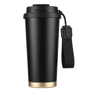 Coffee Travel Mug With Straw & Flip Lid 16oz Insulated Tumbler Cup With Ceramic - Picture 1 of 7