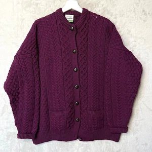 Cárdigan de Colección Shannon Woolen Mills Irish Aran 1X Lana Merino Ciruela Grandmacore - Imagen 1 de 11