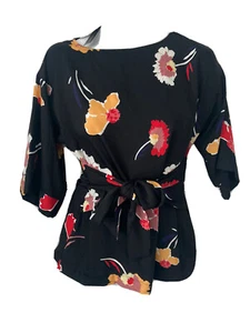 Kimono Sleeve Floral Blouse The Collection Debenhams Top Size 10 Black Bnwt New - Picture 1 of 7