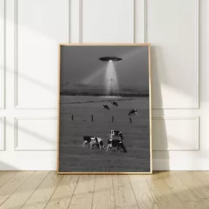 UFO Flying Saucer Cows Abduction Poster. Premium Matte Paper - Picture 1 of 6