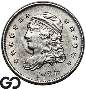 1835 Capped Bust Half Dime, AU Wholesale Bid 220, White Choice AU++ - Picture 1 of 3