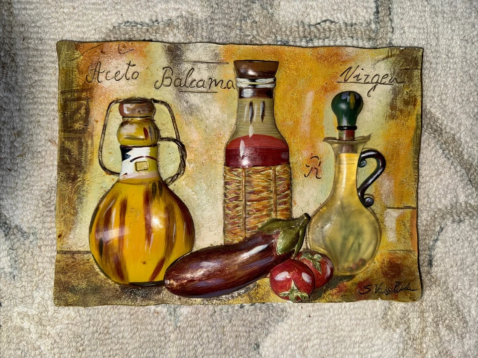 "Placa de arte de pared 3D Aceto Balcama firmada por S. Vassileva resina de 12""x8,5""" Foto 1 de 4