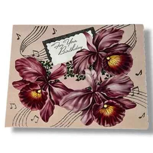 Zum Geburtstag rosa Orchideen Vintage Grußkarte EBX - Bild 1 von 4