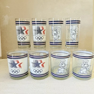 Juego de 8 vasos y vasos de cristalería vintage de los Juegos Olímpicos de Los Ángeles 1984 Foto 1 de 4