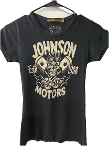 T-shirt donna Johnson Motors XS nera ispirazione vintage Hot Rod cultura personalizzata - Foto 1 di 7