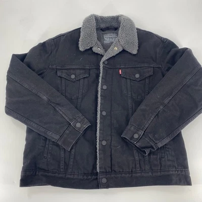 Chaqueta de Camionero Levi Strauss Co Negra Forrada Sherpa Denim Hombres Talla L Foto 1 de 4