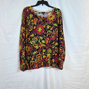 Cardigan Talbots donna nero multicolore stampa floreale paisley boho manica lunga 2X - Foto 1 di 6