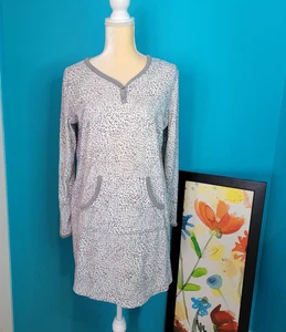 CROFT & BARROW Langarm Kleid Henley Taschen Gr. M Leopard Kunstfell - Bild 1 von 9