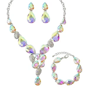 CSY Elegante Collar de Cristal Austriaco Pendientes Colgantes Conjunto Pulsera Novia Boda... - Imagen 1 de 7
