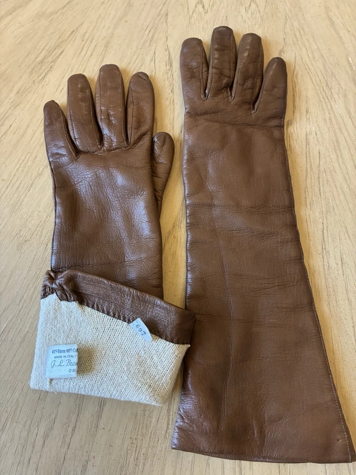 GUANTES LARGOS DE CUERO DE COLECCIÓN AÑOS 50 HECHOS EN ITALIA Glamorosos J.L. Brandeis & Sons RARO S Foto 1 de 4
