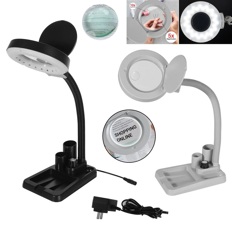 5X/10X Magnifying Glass Desk Lamp Magnifying Glass LED Light Reading Lamp - Image 1 of 1