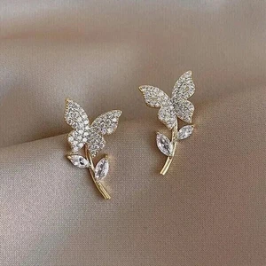 1.00 Ctw Round Cut Moissanite Butterfly Stud Earrings 14K Yellow Gold Plated - Picture 1 of 5