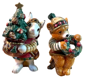 Vintage Fitz & Floyd Christmas Lodge Rabbit & Bear Salzstreuer 2001 - Bild 1 von 7