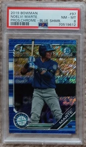 Bowman Chrome Prospects Blue Shimmer 2019 #150/150 Noelvi Marte PSA 8 Mariners - Foto 1 di 2