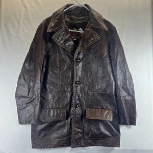 Startown Vintage Brown Genuine Glow-Tanning Leather Mid-Length Jacket Mens Sz 42 - Picture 1 of 20