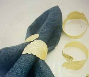 26 Gold Napkin Rings Metal Leaf Cloth Napkin Holders Matte Yellow Gold Dining - Picture 1 of 4