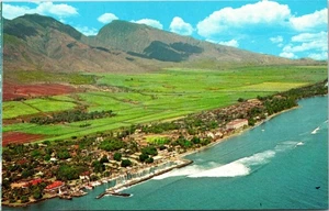 Lahaina Maui Hawaii HI Vintage Postcard Sailboats Docked Aerial View - Picture 1 of 2