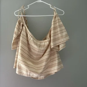 Camisa Billabong Top Para Mujer Fuera del Hombro Crema Bronceado Mezcla Lino NUEVA Mediana - Imagen 1 de 9