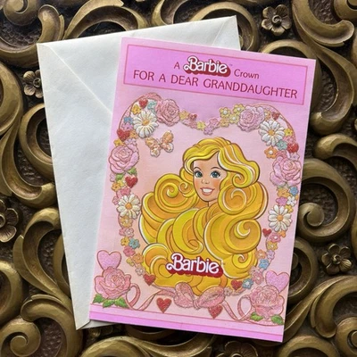情人节快乐亲爱的孙女芭比娃娃皇冠标志卡闪光1987 — 第 1/4 张图片
