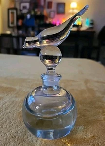 Vintage Clear Glass Perfume Bottle w/ Bird Stopper 6 1/2" Tall MCM - Picture 1 of 7