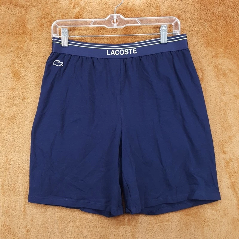 Pantalones Cortos para Dormir LACOSTE Para Hombres Pequeños Azul Algodón Elástico Logo Cintura Banda Salón Foto 1 de 4