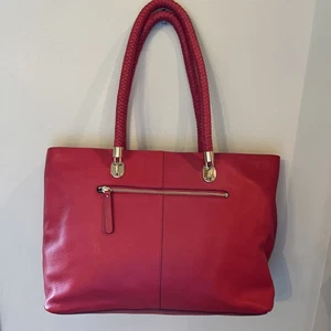 Cole Haan große rote Leder Shopper Handtasche mit goldenen Beschlägen geflochtene Riemen - Bild 1 von 6