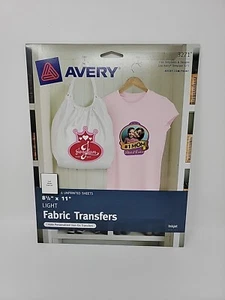 Avery Light Fabric Transfers 8.5" x 11" Full Sheet Iron on T Shirts Inkjet 6/Pk - Picture 1 of 2