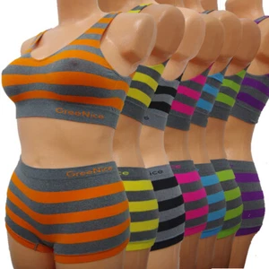 Moderei Damen Sport-BH und hotpants (Set) gestreifte Bustier Pants Sexy - Bild 1 von 36
