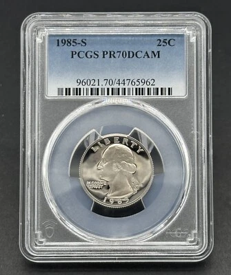 Stunning American 25C 1985-S Graded Washington Deep Cameo Proof PCGS PR70DCAM - Image 1 of 2
