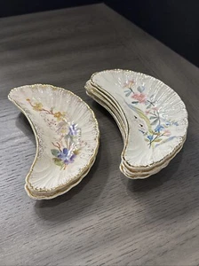 Set Of 6 Antique Floral Crescent Dishes Bone China Hand Painted Trinkets Decor - Picture 1 of 10