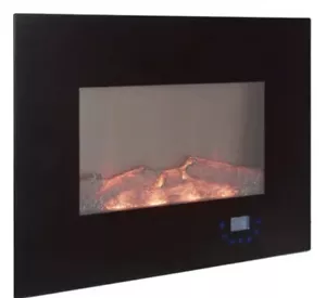 Electric Fire Fireplace Wall Mounted Curved Black Glass Slimline Remote Control - Picture 1 of 3
