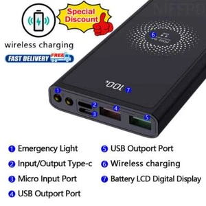 USB Wireless Power Bank Backup Fast Portable Charger External Battery 1000000mAh - Picture 1 of 15